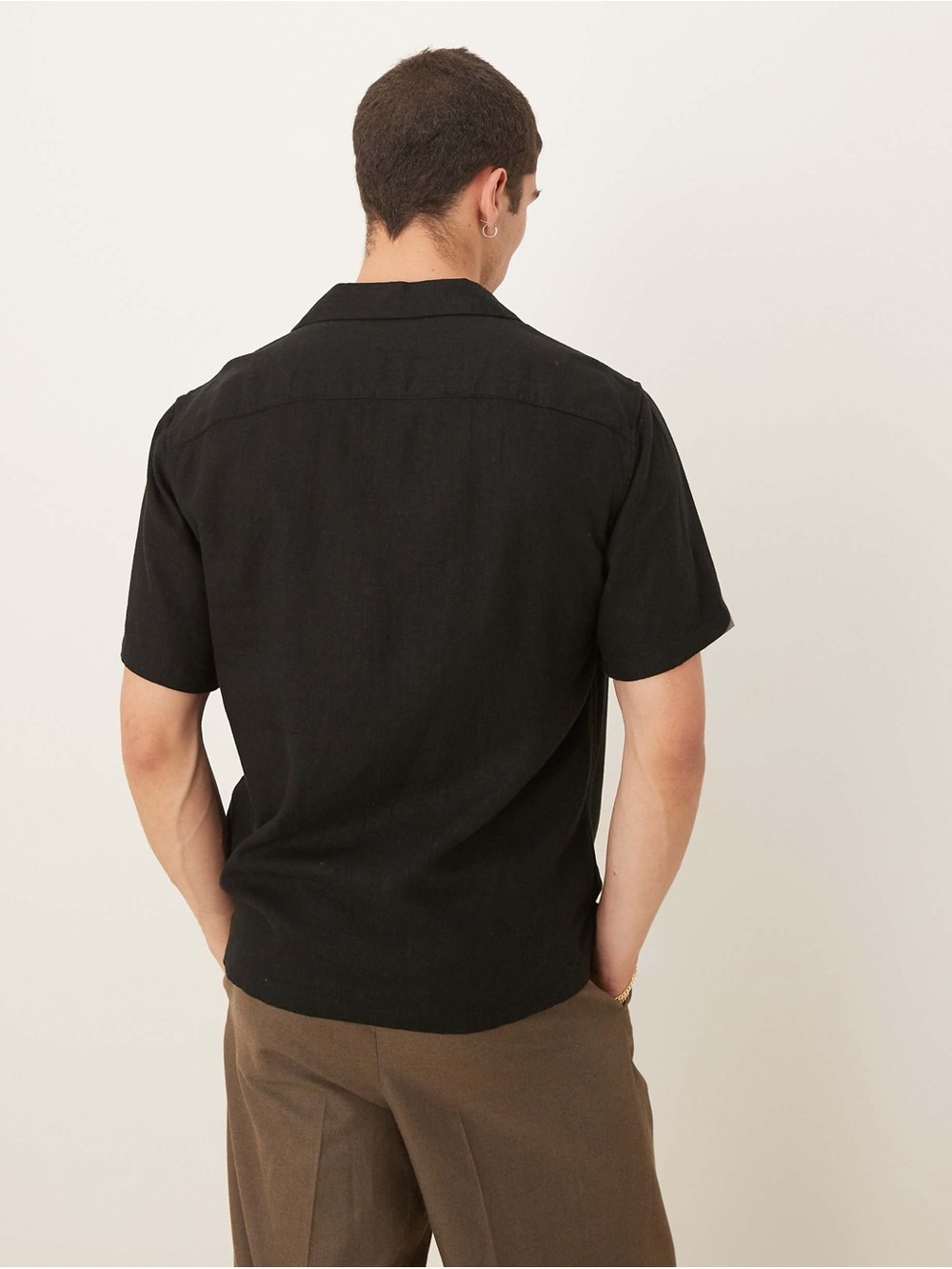 Abercrombie & Fitch Short Sleeve Linen-Blend Button Down Shirt XL black short - Picture 3 of 10